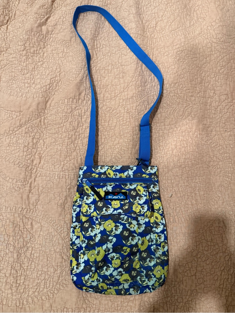Kavu Blue Floral Crossbody with Yellow and Light Blue Flowers